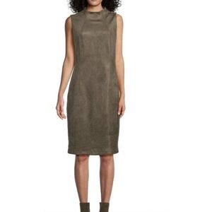 j mclaughlin lynda Sz XS faux suede dress Mock Neck Sleeveless Green Lined